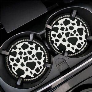 Bling Cow Print Car Cup Coaster Universal Auto Anti Slip Cup Holder Insert